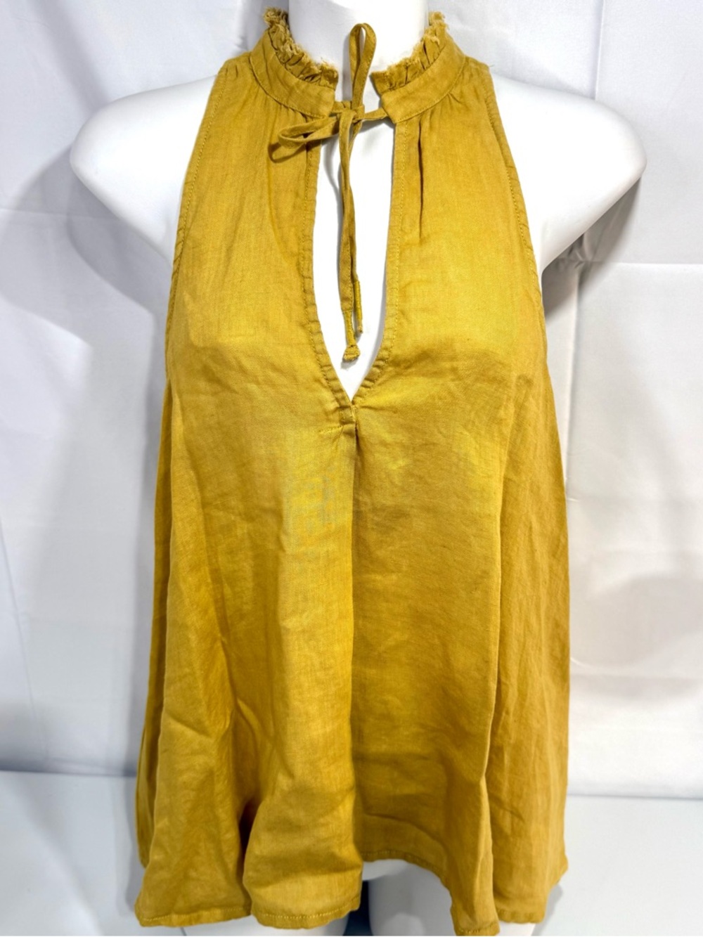 Pilcro Anthropologie Linen‎ Halter Top Mustard Yellow Boho Ruffle Neck XS